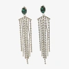 Bijoux Bar Gold Tone Green Tassel Womens Green Crystal Drop Earrings In Green