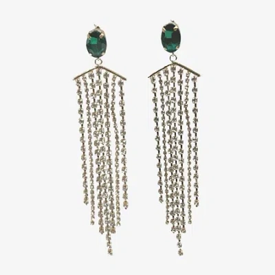 Bijoux Bar Gold Tone Green Tassel Womens Green Crystal Drop Earrings