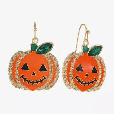 Bijoux Bar Gold Tone Pumpkin Womens Glass Drop Earrings In Orange