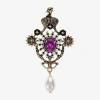 Bijoux Bar Gold Tone Purple Glass Brooch In Multi