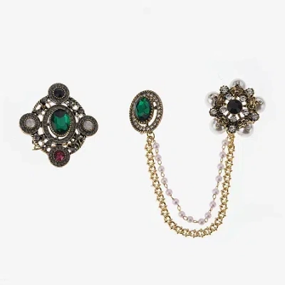 Bijoux Bar Gold Tone Red Glass Brooch In Green