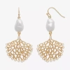 Bijoux Bar Gold Tone Shell Womens Simulated Pearl Drop Earrings In Gold