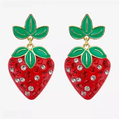 Bijoux Bar Gold Tone Strawberry Womens Drop Earrings In Multi