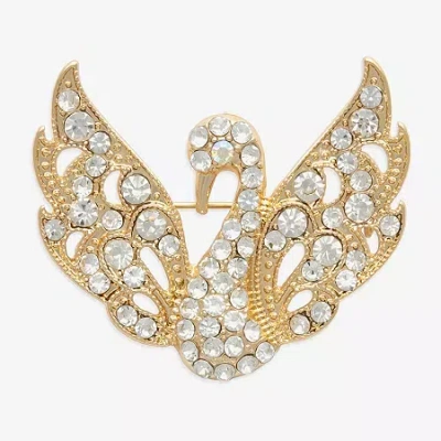 Bijoux Bar Gold Tone Swan Glass Brooch In Yellow