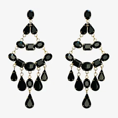 Bijoux Bar Gold Tone Womens Black Glass Chandelier Earrings