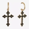 Bijoux Bar Gold Tone Womens Black Glass Cross Hypoallergenic Drop Earrings In Gold