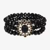 Bijoux Bar Gold Tone Womens Black Glass Stretch Bracelet In Black