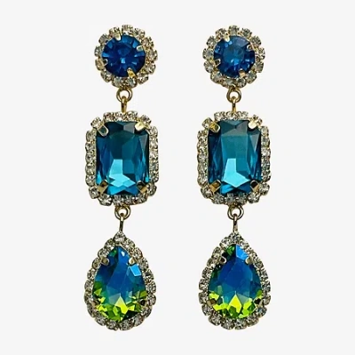 Bijoux Bar Gold Tone Womens Blue Glass Drop Earrings