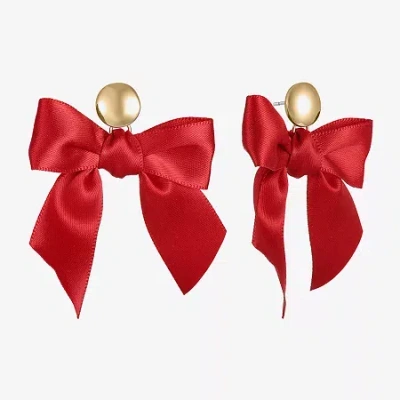 Bijoux Bar Gold Tone Womens Bow Hypoallergenic Drop Earrings In Red
