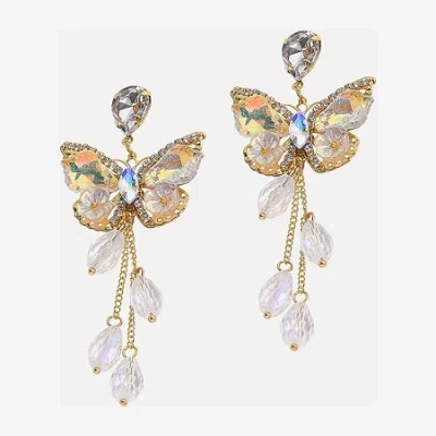 Bijoux Bar Gold Tone Womens Butterfly Drop Earrings In Multi