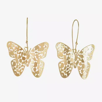 Bijoux Bar Gold Tone Womens Butterfly Drop Earrings In Yellow