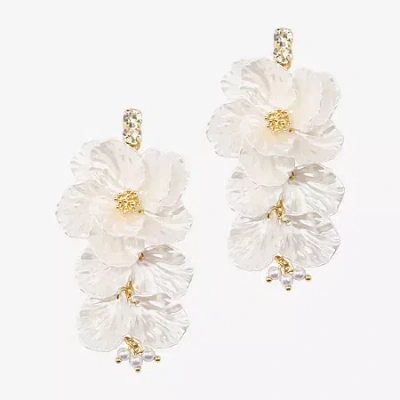 Bijoux Bar Gold Tone Womens Flower Drop Earrings In White