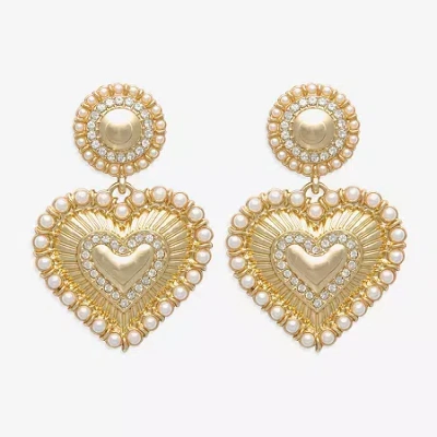 Bijoux Bar Gold Tone Womens Glass Heart Drop Earrings