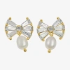 Bijoux Bar Gold Tone Womens Glass Simulated Pearl Bow Hypoallergenic Drop Earrings In Gold