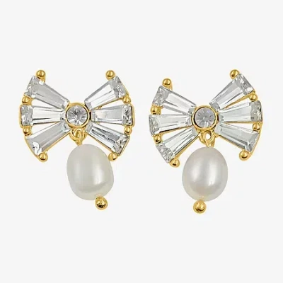 Bijoux Bar Gold Tone Womens Glass Simulated Pearl Bow Hypoallergenic Drop Earrings In Yellow