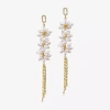 Bijoux Bar Gold Tone Womens Glass Simulated Pearl Flower Drop Earrings In Gold