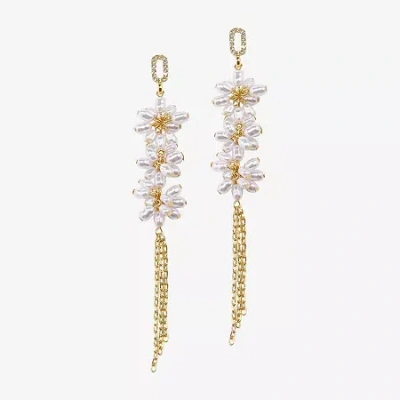 Bijoux Bar Gold Tone Womens Glass Simulated Pearl Flower Drop Earrings In White