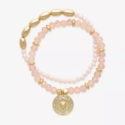 Bijoux Bar Gold Tone Womens Glass Stretch Bracelet In Pink