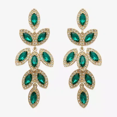 Bijoux Bar Gold Tone Womens Green Glass Drop Earrings