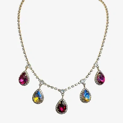 Bijoux Bar Gold Tone Womens Pink 15 Inch Statement Necklace