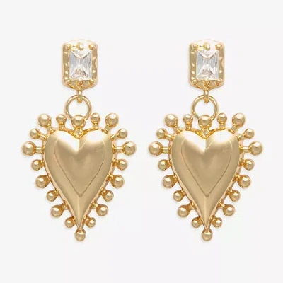 Bijoux Bar Gold Tone Womens Pink Cubic Zirconia Heart Drop Earrings In Yellow