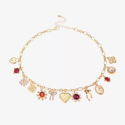 Bijoux Bar Gold Tone Womens Red 16 Inch Statement Necklace In Multi