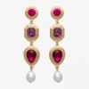 Bijoux Bar Gold Tone Womens Red Glass Drop Earrings In Multi