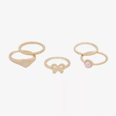 Bijoux Bar Gold Tone Womens Simulated Pearl Bow Heart Ring Set In Pink