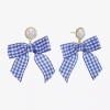 Bijoux Bar Gold Tone Womens Simulated Pearl Bow Hypoallergenic Drop Earrings In Blue