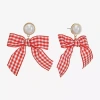 Bijoux Bar Gold Tone Womens Simulated Pearl Bow Hypoallergenic Drop Earrings In Red