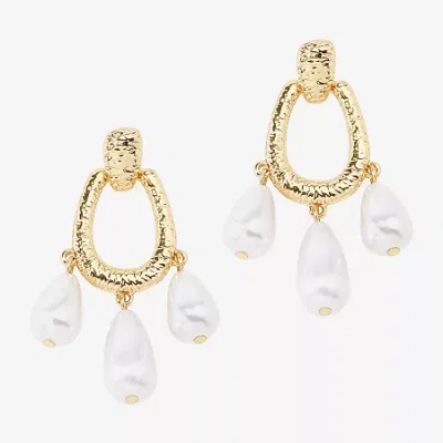 Bijoux Bar Gold Tone Womens Simulated Pearl Drop Earrings In Yellow