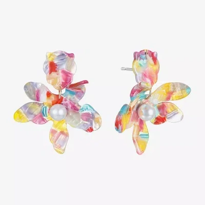 Bijoux Bar Gold Tone Womens Simulated Pearl Flower Hypoallergenic Drop Earrings In Multi