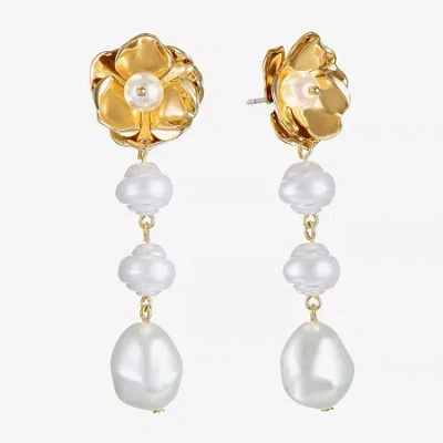 Bijoux Bar Gold Tone Womens Simulated Pearl Flower Hypoallergenic Drop Earrings In Yellow