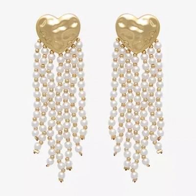 Bijoux Bar Gold Tone Womens Simulated Pearl Heart Drop Earrings In Yellow