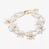 Bijoux Bar Gold Tone Womens Simulated Pearl Strand Bracelet In White