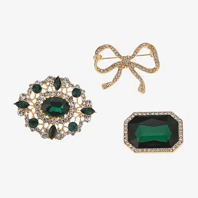 Bijoux Bar Green Glass Brooch In Yellow