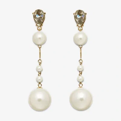 Bijoux Bar Linear Womens Simulated Pearl Drop Earrings In Yellow