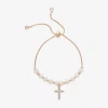 Bijoux Bar Rose Tone Womens Glass Cross Bolo Bracelet In Gold