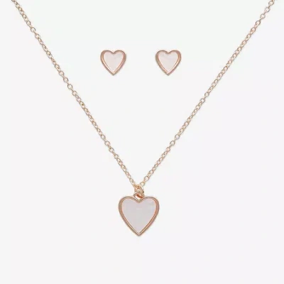 Bijoux Bar Rose Tone Womens White Heart 2-pc. Jewelry Set