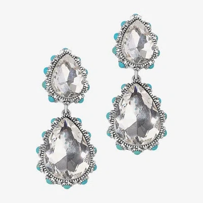 Bijoux Bar Silver Tone Womens Crystal Drop Earrings In Blue