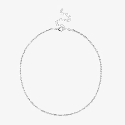 Bijoux Bar Silver Tone Womens Glass 15 Inch Tennis Necklace