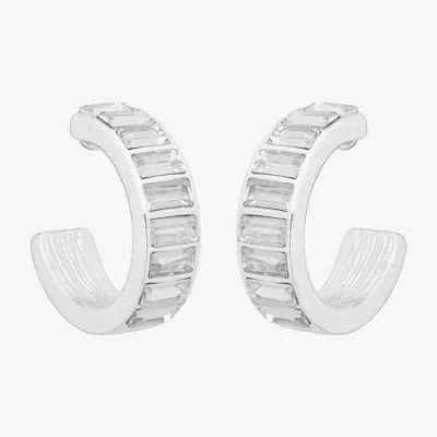 Bijoux Bar Silver Tone Womens Glass 17.5mm Hoop Earrings