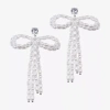 Bijoux Bar Silver Tone Womens Glass Simulated Pearl Bow Drop Earrings In White