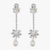 Bijoux Bar Silver Tone Womens Glass Simulated Pearl Flower Hypoallergenic Drop Earrings In Silver