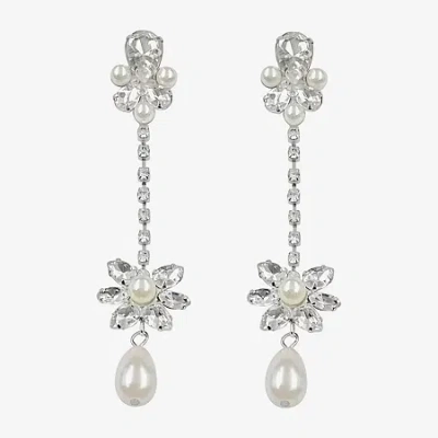 Bijoux Bar Silver Tone Womens Glass Simulated Pearl Flower Hypoallergenic Drop Earrings