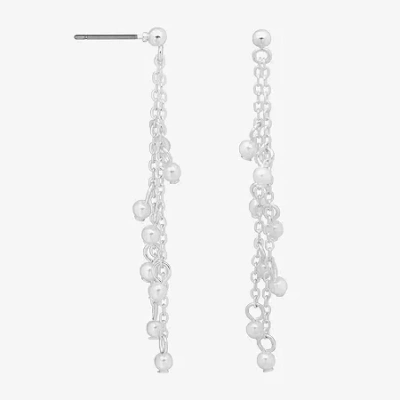 Bijoux Bar Silver Tone Womens Simulated Pearl Stainless Steel Drop Earrings