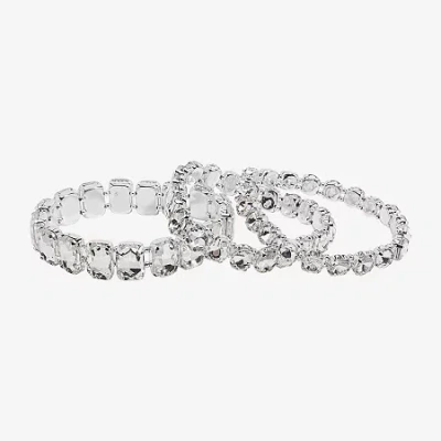 Bijoux Bar Womens 3-pc. Glass Bracelet Set In Silver