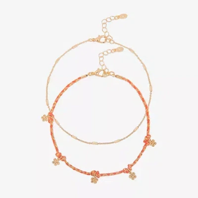 Bijoux Bar Womens 7.5 Inch Solid Link Flower Ankle Bracelet In Multi