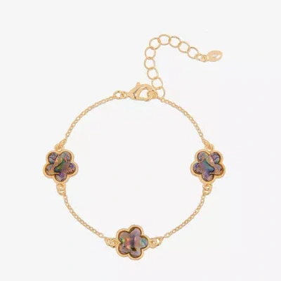 Bijoux Bar Womens 7.5 Inch Solid Link Flower Chain Bracelet In Gold