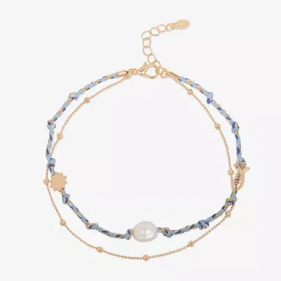 Bijoux Bar Womens 7.5 Inch Solid Link Round Ankle Bracelet In Blue